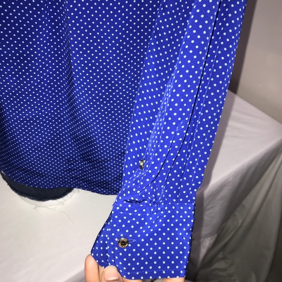 Juicy Couture Royal Blue Polka Dot Silk Button Up - Picture 9 of 13